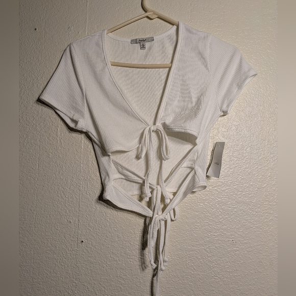 Papaya White Asymmetrical Tie-Front Crop Blouse Size M - Picture 2 of 6